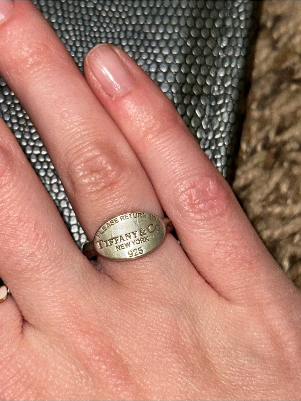 Tiffany & Co. 'Please Return To' Sterling Silver Oval Ring - size 5